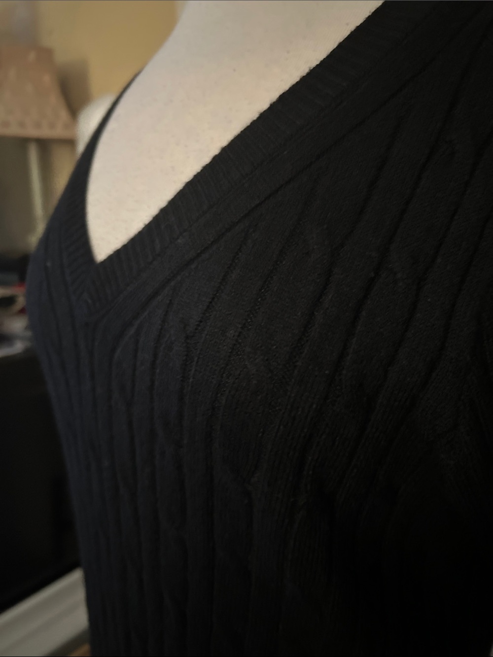 Black V-Neck Cable Knit Long Dress